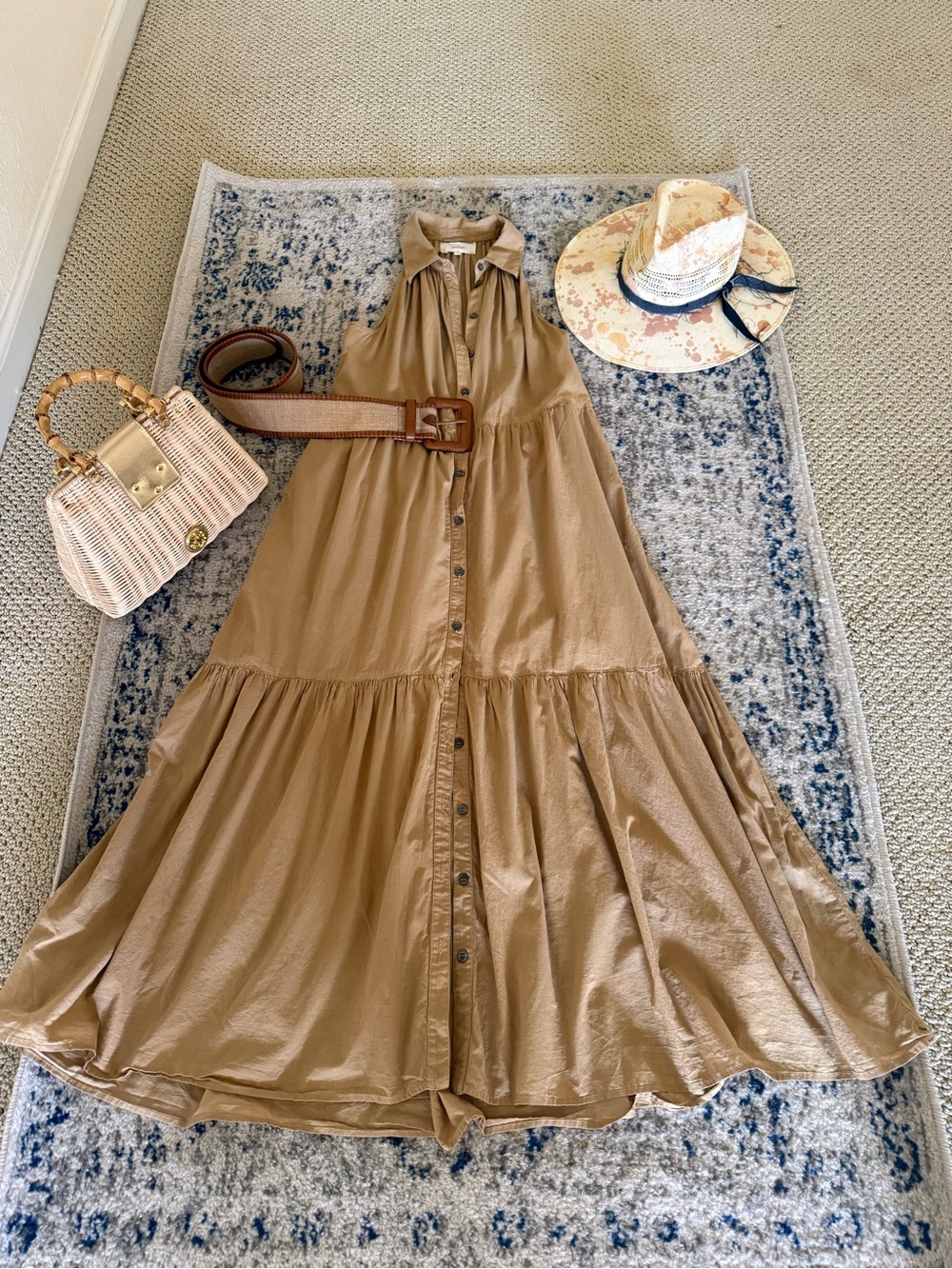 XiRENA Sleeveless Tiered Button-Front Maxi Dress in Taupe - Picture 3 of 6